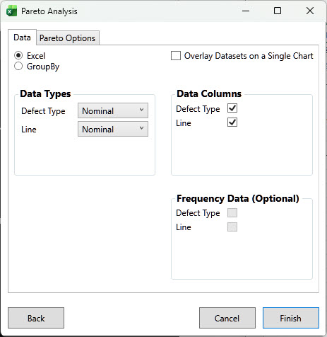 Pareto Analysis dialog with both columns checked