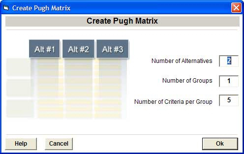Create Pugh Matrix dialog